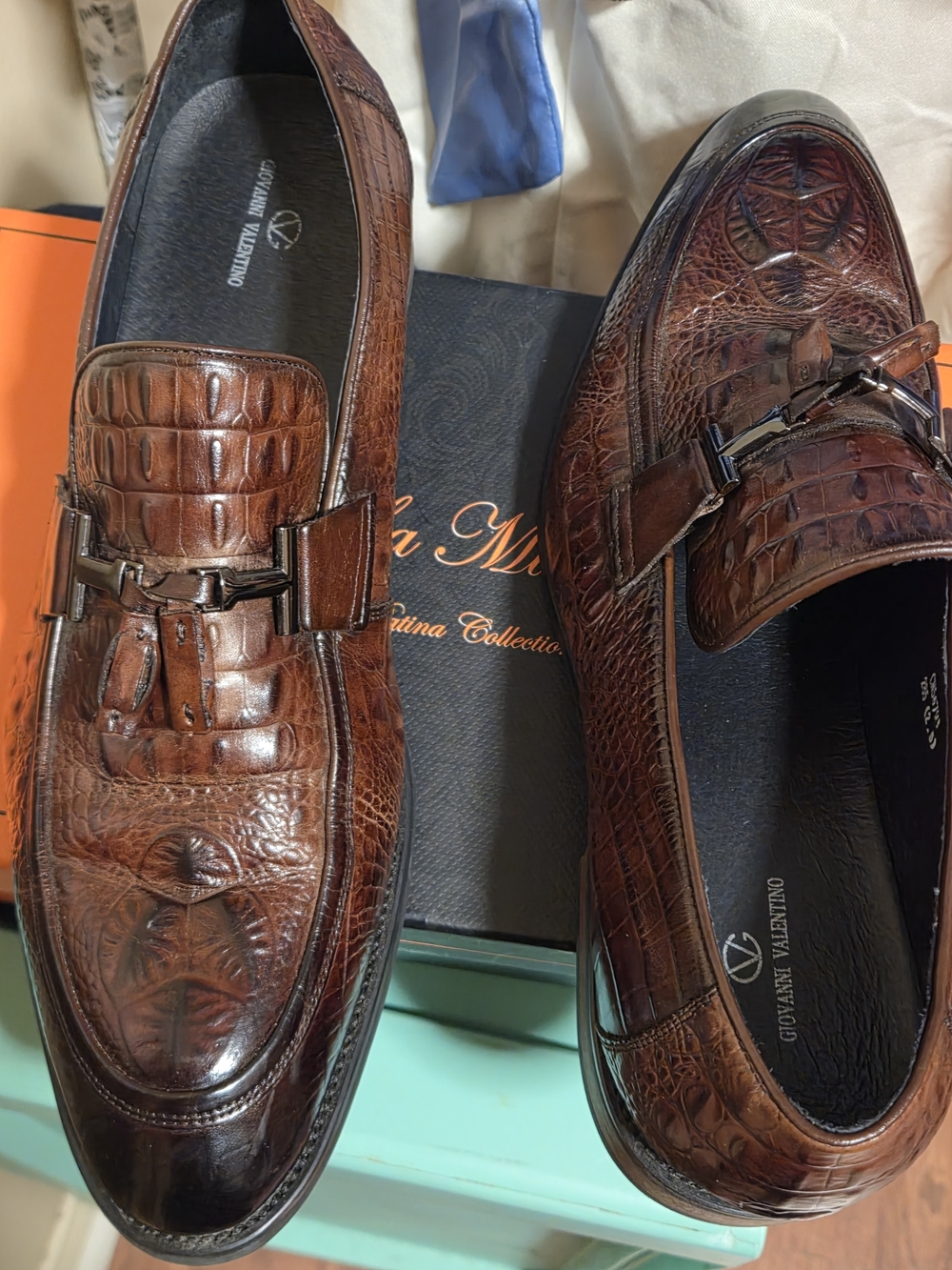 Brown Croc-Embossed Men's Slip-On Loafers